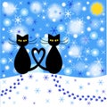 Cartoon illustration of winter cats