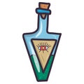 Cartoon illustration with witch poison triangle bottle on transparent background.