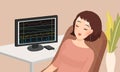 Cartoon  of woman doing biofeedback therapy Royalty Free Stock Photo