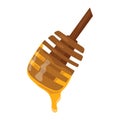 Cartoon illustration of a wooden spoon with honey. Logo for honey.