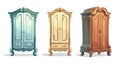 A cartoon illustration of a wooden wardrobe isolated on a white background, showing vintage stuff, old fashion furniture Royalty Free Stock Photo