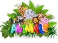 Cartoon illustration of Word animal with cartoon wild animal