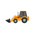 Yellow tractor with bucket. Front-end loader. Heavy machine used in construction works. Flat vector design