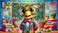 Cartoon Illustration of a young turtle with big rimmed glasses and a bright coat and tie Royalty Free Stock Photo