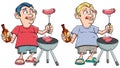 Cartoon illustrations of bbq character. Two colour variations included