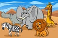 African animals cartoon characters group Royalty Free Stock Photo