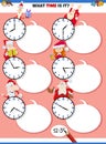 Telling time educational task with cartoon Christmas characters Royalty Free Stock Photo