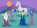 Cartoon wizards and witches with unicorn fantasy characters Royalty Free Stock Photo