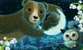 Cartoon image with animals family bears sleeping by night illustration