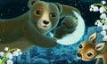Cartoon image with animals family bears sleeping by night illustration
