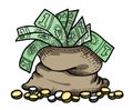 Cartoon image of bag of money Royalty Free Stock Photo