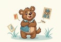Cartoon image of a cheerful, anthropomorphic bear standing on a patch of grass Royalty Free Stock Photo