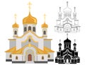 Cartoon image of christian church with gold design line and shape art Royalty Free Stock Photo