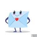 Cartoon image of cute envelope with eyes, arms and legs standing on a white background. Love letter. Icon e-mail illustration. Val