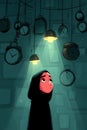 A cartoon image depicts a young person wearing a hood, looking up with a