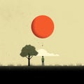 Cheerful Tree Scene: Graphic Design Poster Art Inspired By Alessandro Gottardo