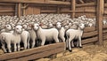 A cartoon image of a herd of sheep in a pen