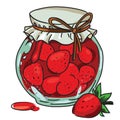 Cartoon image of jar of strawberry jam Royalty Free Stock Photo