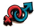 Cartoon image of Male, female sex symbol. Gender