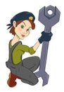 Cartoon image of mechanic woman