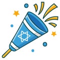 Cartoon image of a party popper with festive elements and the Star of David Royalty Free Stock Photo