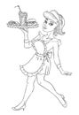 Cartoon image of Retro Pin Up painting of a 1950 waitress hold Royalty Free Stock Photo