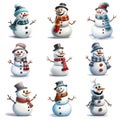 cartoon image of a set of cute white snowmen