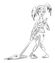 Cartoon image of undead monster lady cleaning