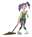 Cartoon image of undead monster lady cleaning