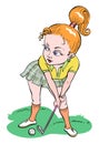 Cartoon image of woman playing golf