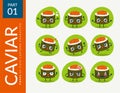 Cartoon images of Caviar Sushi. First set. Vector Illustration Royalty Free Stock Photo