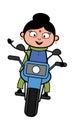 Cartoon Indian Lady Riding Motorbike