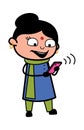 Cartoon Indian Lady Watching Smartphone