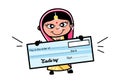 Cartoon Indian Woman holding paycheck