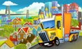 cartoon industrial truck through the city illustration artistic painting style