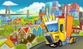 cartoon industrial truck through the city illustration artistic painting style