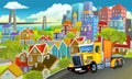 cartoon industrial truck through the city illustration artistic painting style