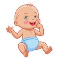 cartoon infant baby sitting smiling diaper
