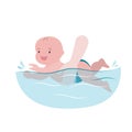 Cartoon infant swimming on a white background. Hand holding little child swimmer in the swimming pool Royalty Free Stock Photo