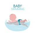 Cartoon infant swimming on a white background. Little child swimmer in the swimming pool Royalty Free Stock Photo