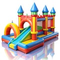 Cartoon Inflatable Trampolines and Slides Isolated on White Background