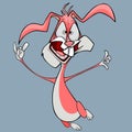 Cartoon insanely joyful pink hare jumping fun