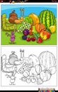 cartoon insects characters group with fruit coloring page