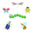 Cartoon insects colorful vector set on white. Royalty Free Stock Photo