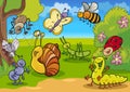 Cartoon insects on the meadow Royalty Free Stock Photo