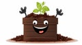 Happy Worm Compost Bin Cartoon Character With Growing Plant