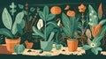 cartoon inspired garden illustration, mix plants, ai generated image