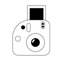 Cartoon instant vintage camera in black and white