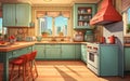 cartoon interior of family kitchen counter with ap Generative AI