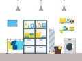 Cartoon Interior Laundry Room with Furniture. Vector